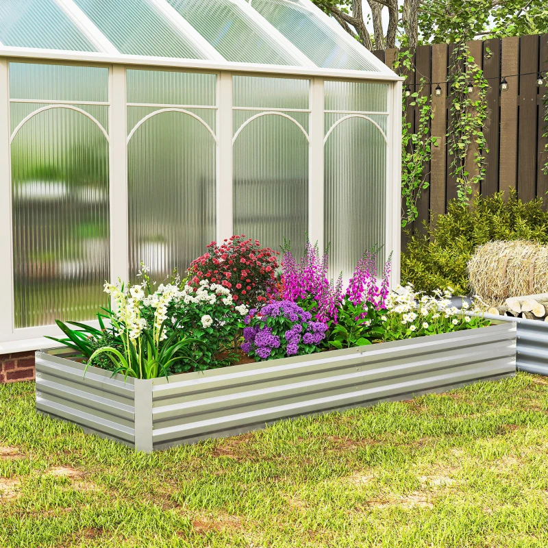 Outsunny Letto per Orto Rialzato in Metallo da Esterno per Fiori e Ortaggi, 241x90,5x30 cm, Argento