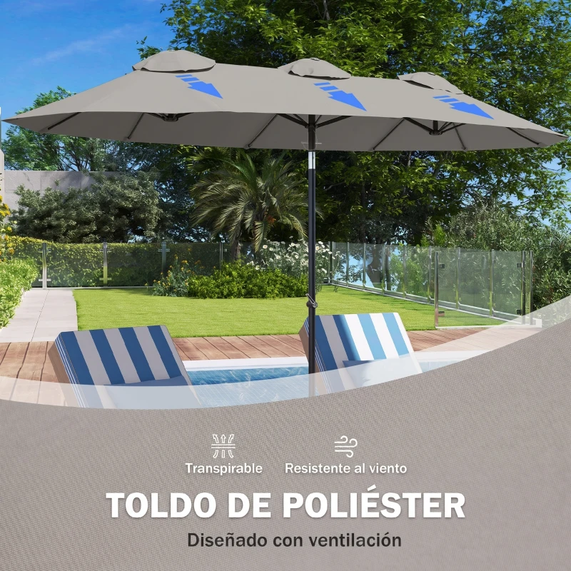 Outsunny Sombrilla Doble de Jardín 295x152x222 cm con Inclinación de 45° y Manivela para Terraza Balcón Piscina Color Gris