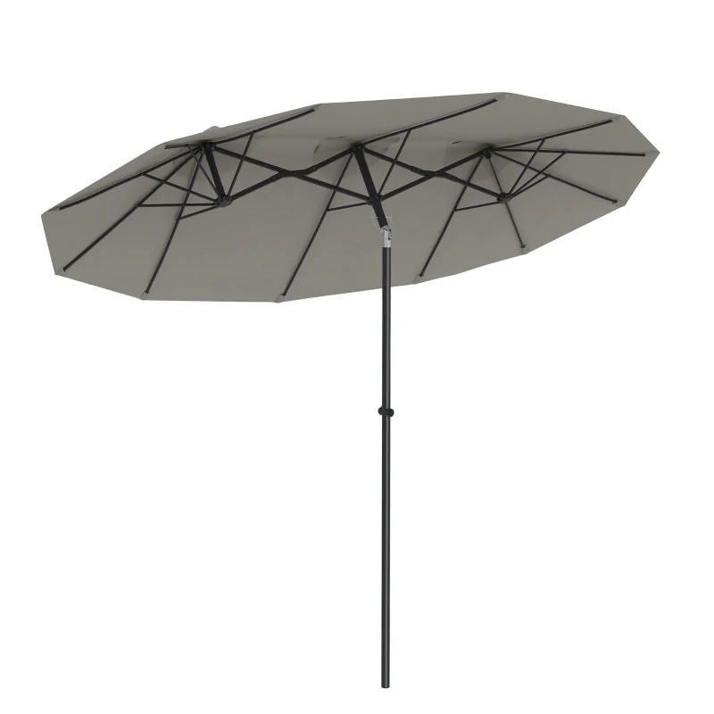 Outsunny Umbrelă dublă înclinabilă la 45° cu manivelă și orificii de aerisire, din oțel și poliester, 285x147x227 cm, gri