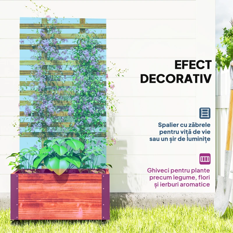 Outsunny Jardinieră cu spalier pentru plante cățărătoare și roți, din lemn de brad, 65x31x147 cm, maro