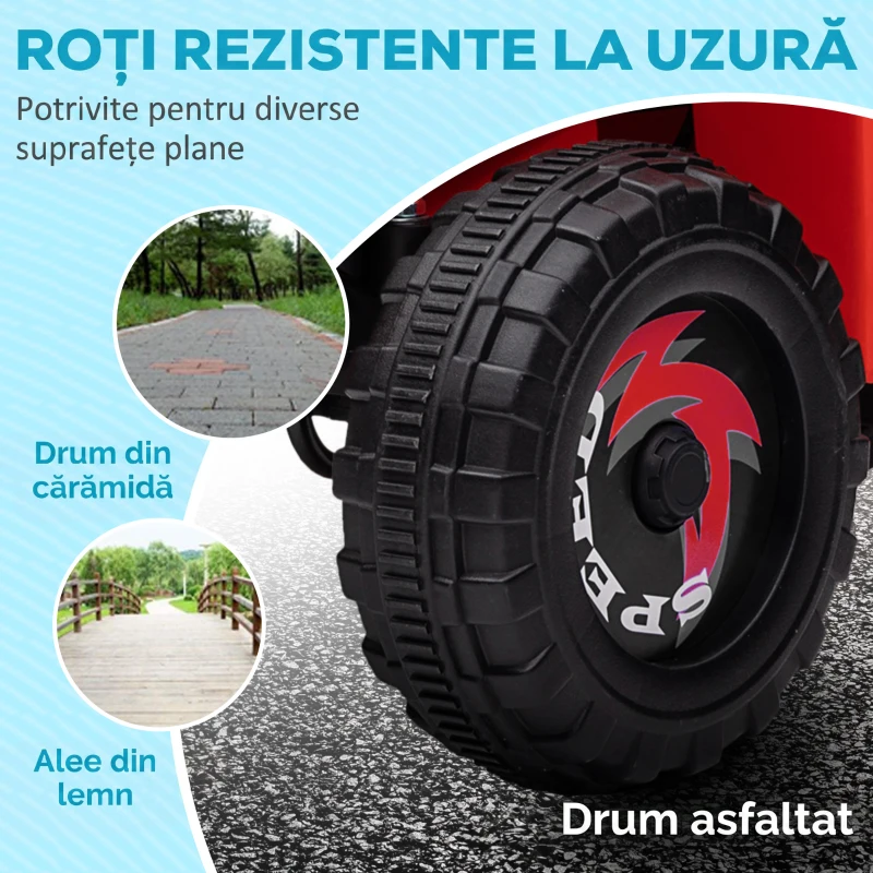 HOMCOM Quad Electric pentru Copii cu Remorcă, Pedală, Mers Înainte și Înapoi, 2,5 km/h, 18-36 Luni, Roșu
