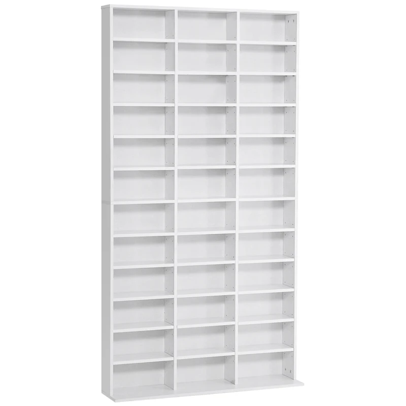 HOMCOM Bibliotecă pentru CD-uri din lemn cu 3 coloane și 12 rafturi reglabile, 102x23,5x195 cm, alb