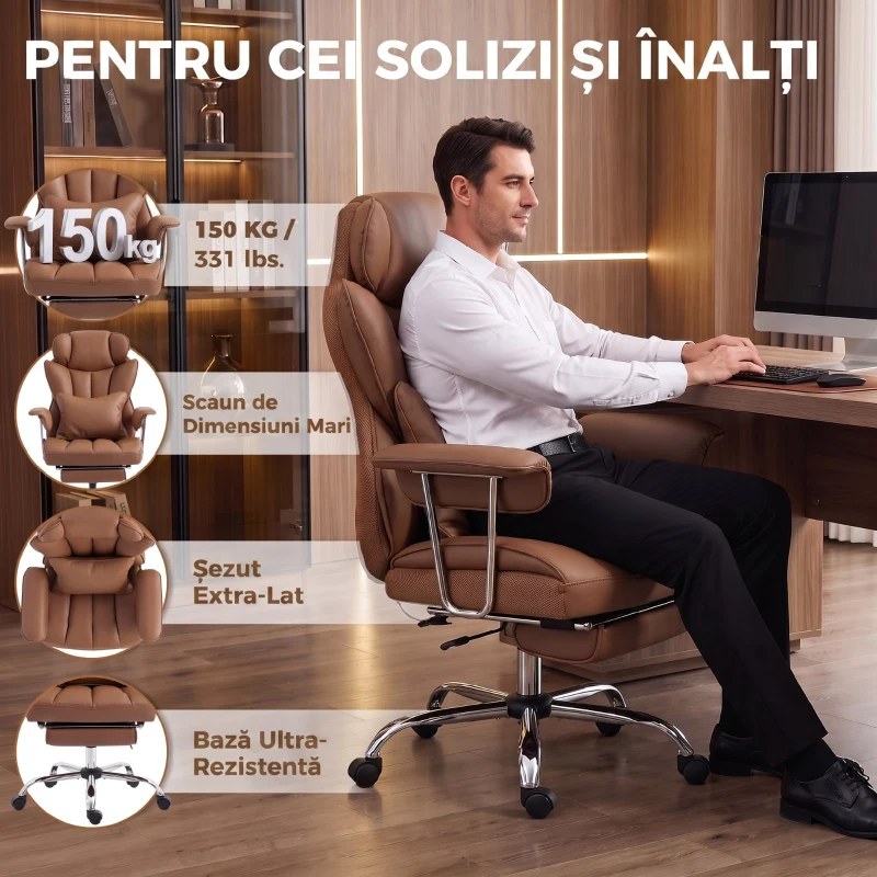 HOMCOM Scaun de Birou cu Masaj, 6 Puncte de Vibrație, Pernă Lombară, Reglabil pe Înălțime, Maro