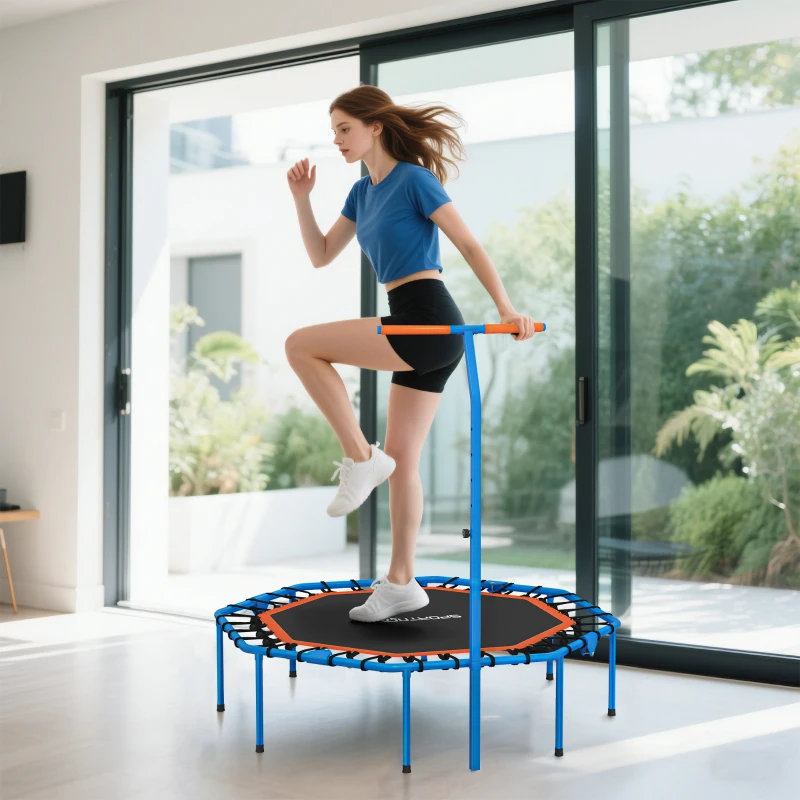 SPORTNOW Fitness-Trampolin, Trainingstrampolin mit verstellbarem Haltegriff, stabil und leise, für drinnenf, Stahl, Blau