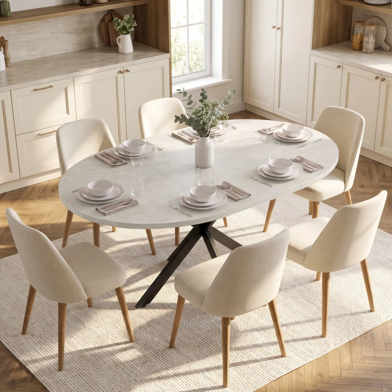 HOMCOM Mesa de Jantar Extensível Oval para 4 a 6 Pessoas Mesa de Cozinha com Extensão 100-135 cm Efeito Pedra Cinza