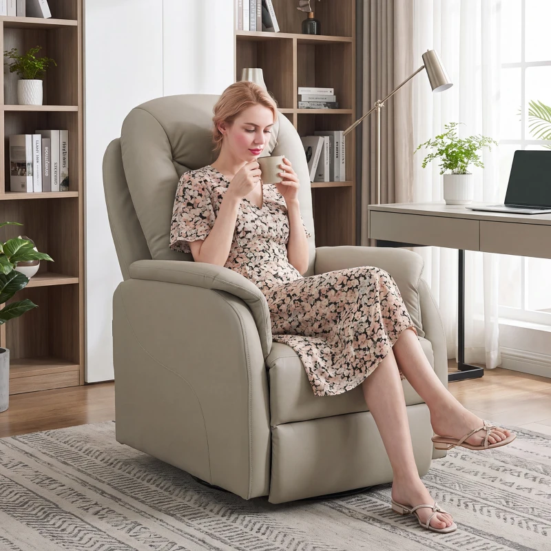 HOMCOM Fotoliu Recliner Electric cu Funcție de Ridicare, Masaj 8 Puncte, Încălzire, PU, Gri Deschis