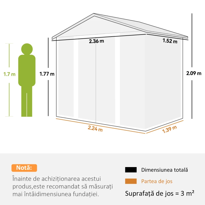 Outsunny Căsuță de Grădină Porta Unelte cu Uși Glisante și Părți cu Efect de Lemn, 2.3x1.5x2 m, Maro