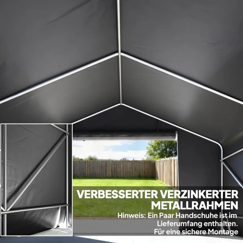 Outsunny Tragbarer Gartenschuppen, Fahrradzelt, Rolltür mit Reißverschluss, Metallrahmen, vielseitige Aufbewahrung, Dunkelgrau