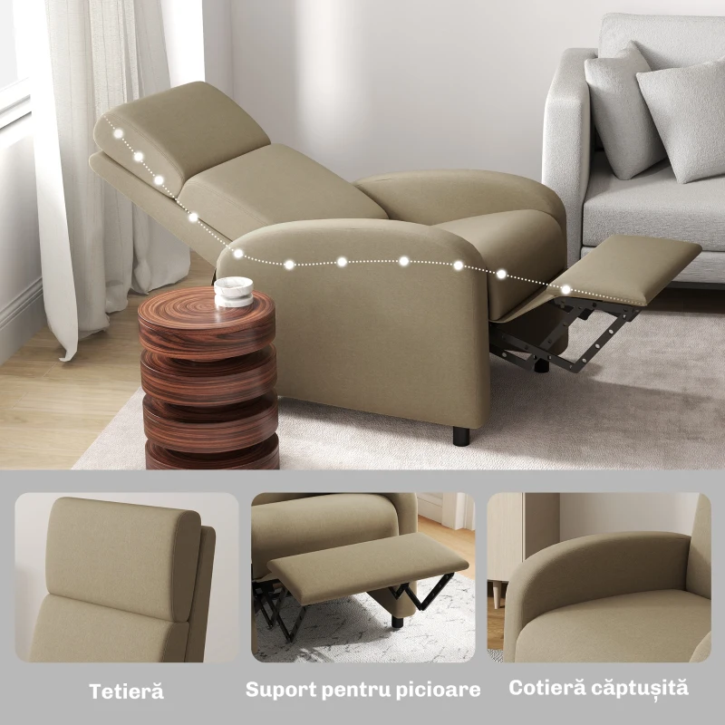 HOMCOM Fotoliu Relax Reclinabil Manual la 160° cu Suport pentru Picioare, Bej