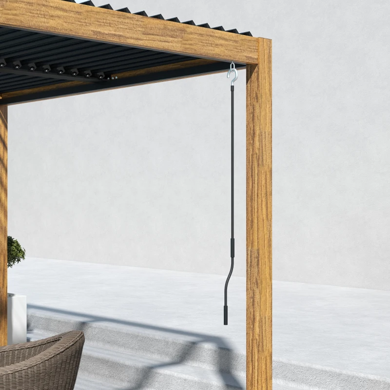 Outsunny Tuinpaviljoen met lamellendak, handkruk, aluminium/hout, 3x3m, zwart/natuur