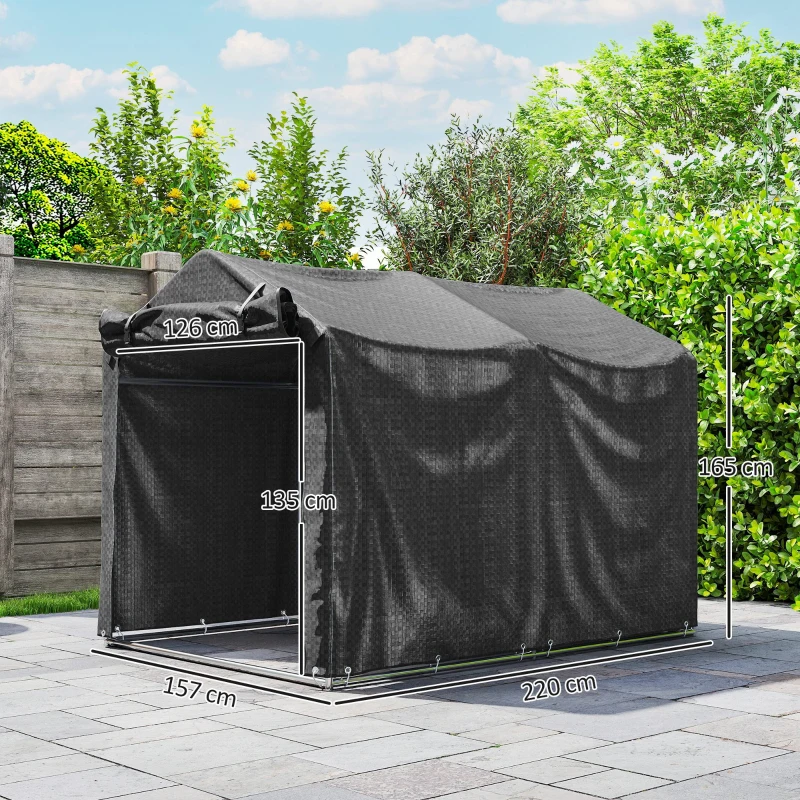 Outsunny Garagenzelt, wasserdicht Zeltgarage mit Tür, UV-beständig 220 x 157 x 165 cm Schwarz(m-3)