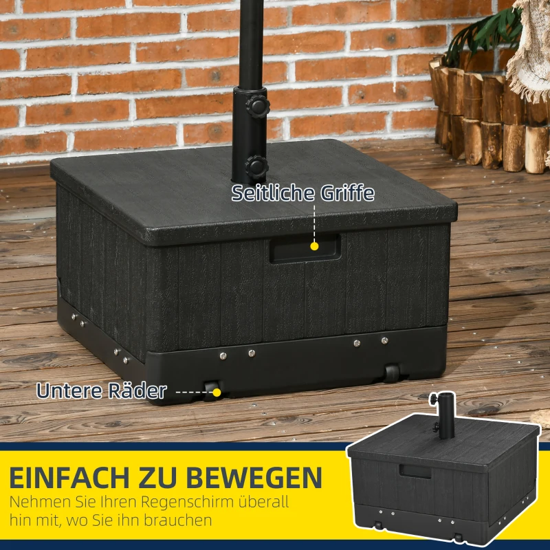 Outsunny 3-in-1 Parasolvoet, Bijzettafel, Bloembak, tot 80 kg zand, weerbestendig, Zwart(m-7)