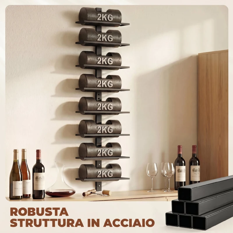 HOMCOM Portabottiglie da Parete in Acciaio per 8 Bottiglie di Vino, Cucina e Sala, 27x10x93.5 cm, Nero