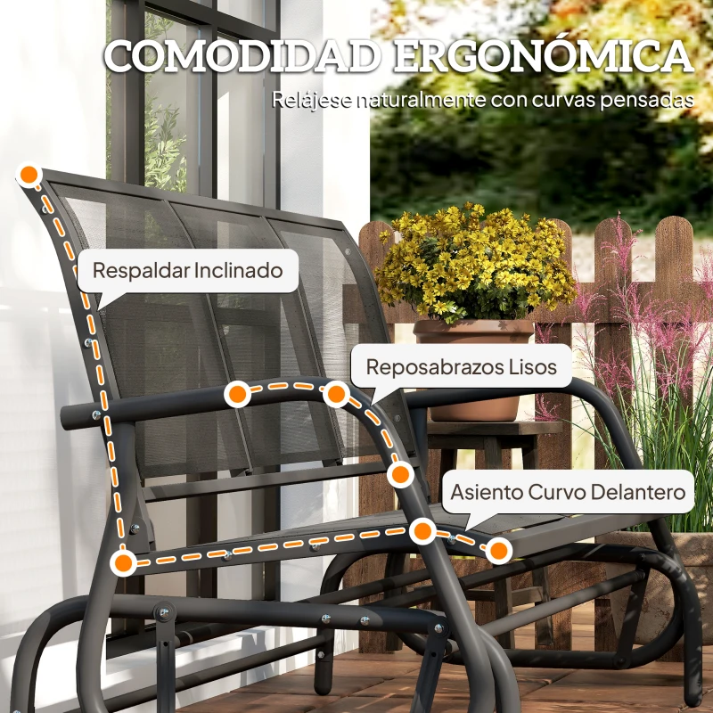 Outsunny Mecedora de Exterior de 3 Plazas con Reposabrazos Carga 300 kg para Terraza Balcón Patio 147x70x85 cm Negro