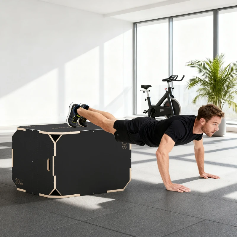 SPORTNOW Cutie Plyo In Lemn 3 In 1, Antiderapant Con Mânere Per Acasă Și Sală