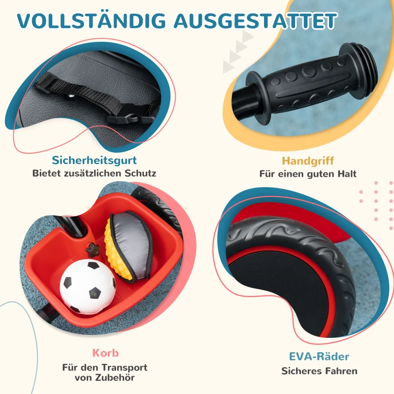 AIYAPLAY Kinderdriewieler met heupgordel, 2 manden, verstelbare zitting, metalen frame, voor kinderen van 2-5 jaar, zwart+rood.