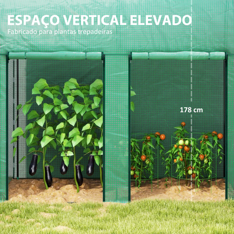 Outsunny Estufa Pequena Estufa de Exterior com Porta Dupla com Fecho de Correr e Cobertura de PE 200x100x178 cm Verde