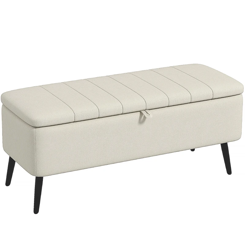 HOMCOM Sitzbank mit Stauraum Polsterbank mit Leinenoptik, Sitztruhe mit Stahlbeine 102 x 40 x 44 cm, Cremeweiß