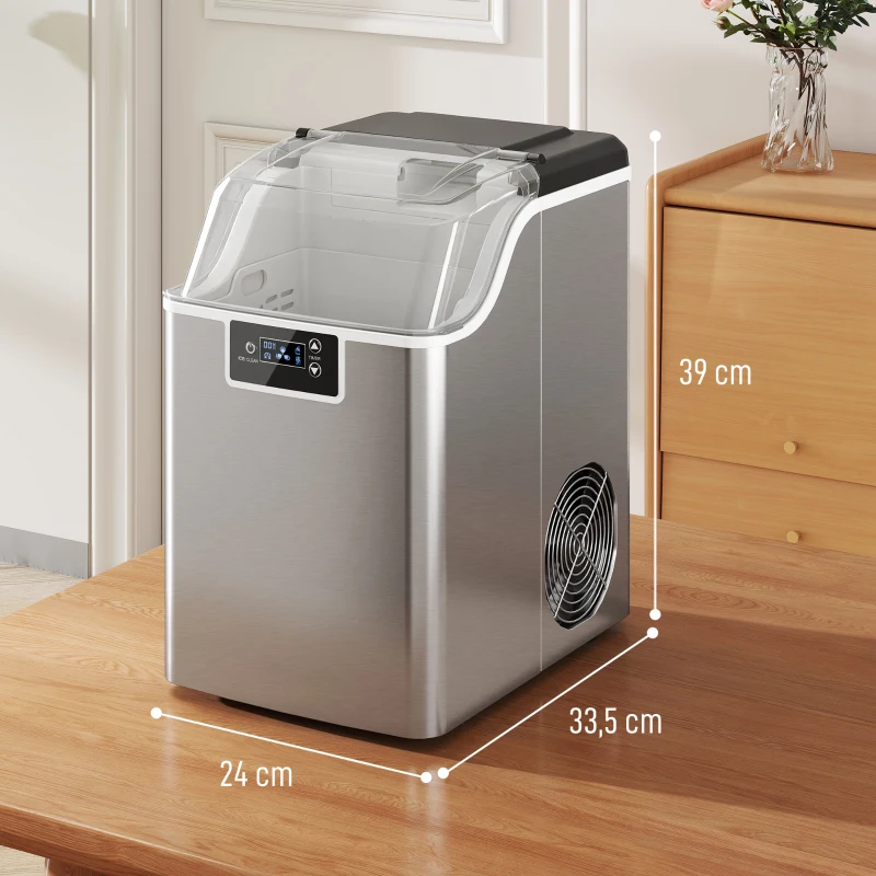 HOMCOM Eiswürfelmaschine, Eiswürfelspender, Ice-Maker, 20 kg/24h Eiswürfelbereiter mit 2,1 L Wassertank, Silber