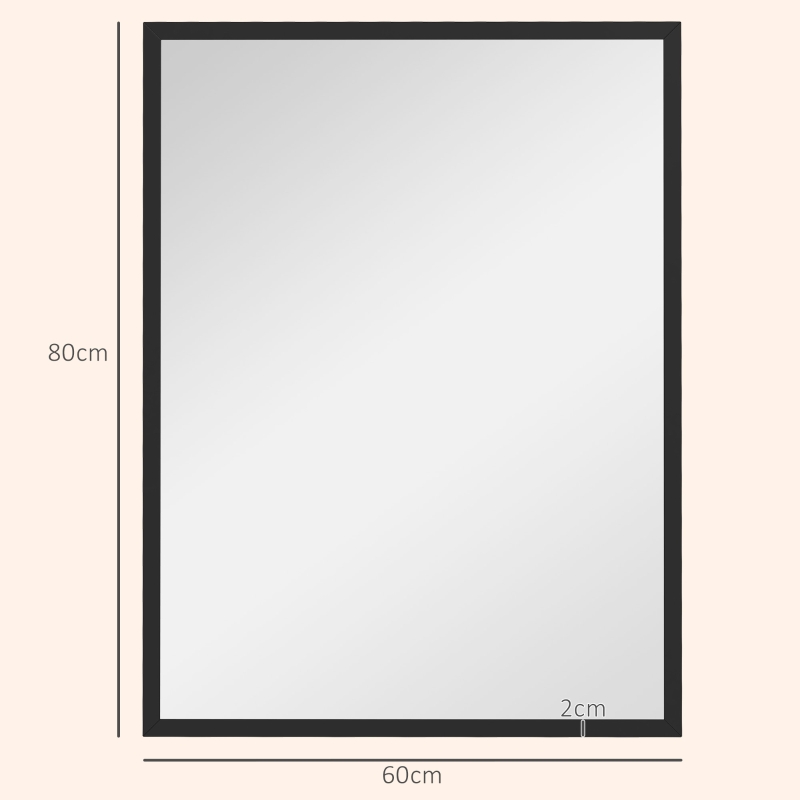 HOMCOM Specchio da Parete Rettangolare con Ganci, in Vetro e MDF, 60x80 cm, Nero