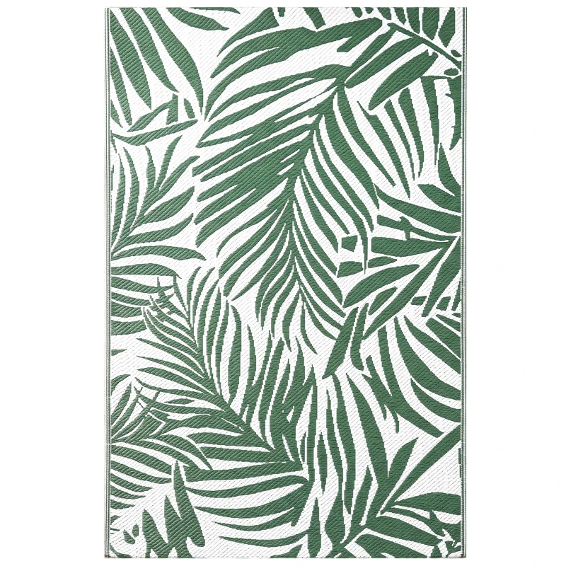 Outsunny Outdoor Teppich Wendbares Wetterfest Outdoorteppich Carpet mit Blätter-Muster, 152 x 243 cm Dunkelgrün
