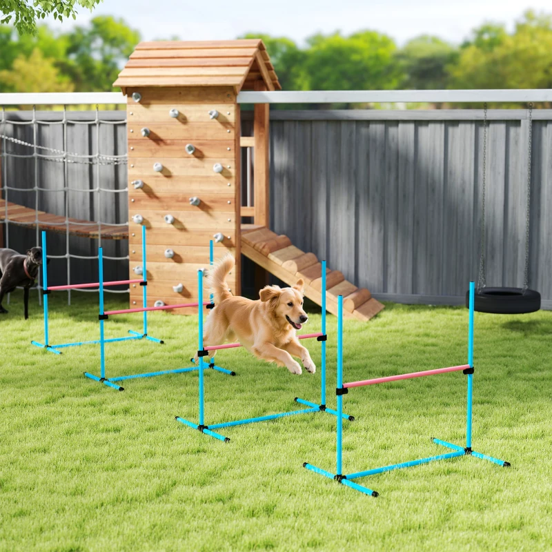 PawHut Agility Sport pour Chiens, Set de 4 Obstacles Professionnels avec Système de Maintien au Sol, 99x65x94cm, Bleu Clair
