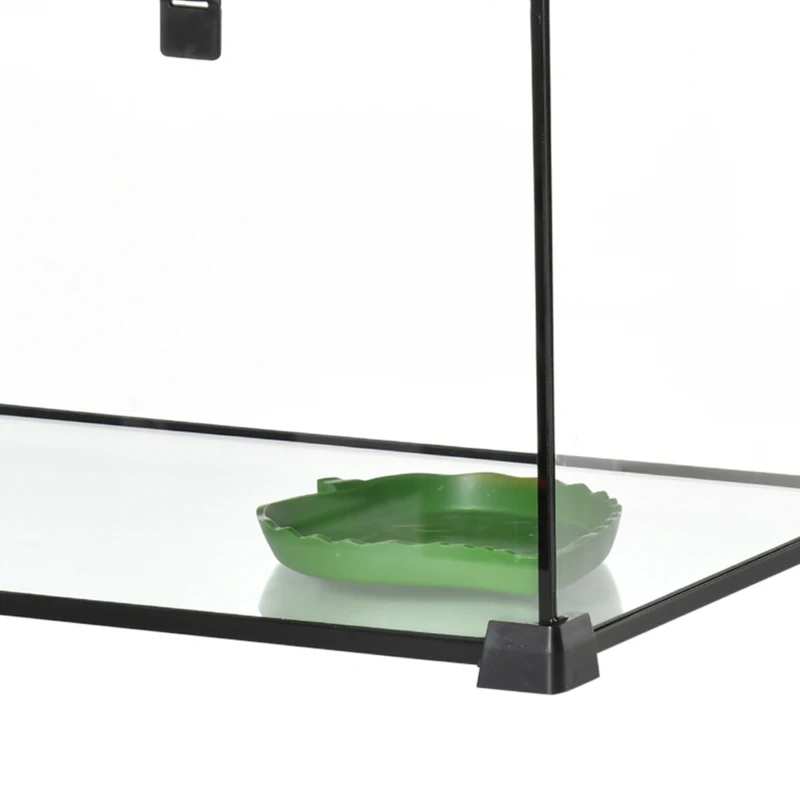 PawHut Reptielenbox Terrarium, inclusief streepjesthermometer, voederluiken, 50 cm x 30 cm x 25 cm, glas + metaal, zwart
