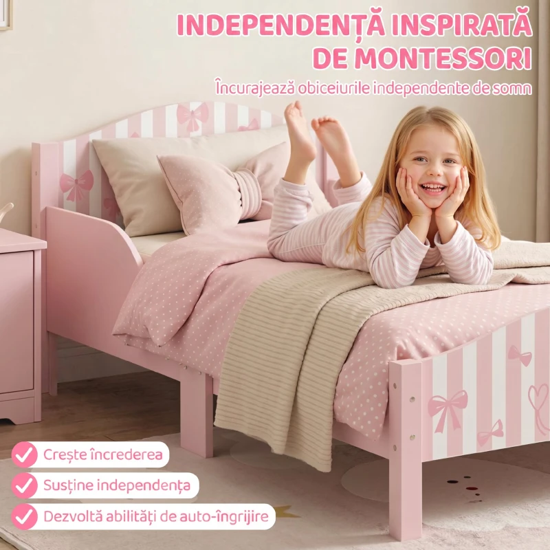 AIYAPLAY Pat Montessori pentru Copii 3-6 Ani Design în Formă de Fundă cu Protecții Anti-cădere, 146 x 76,5 cm, Roz