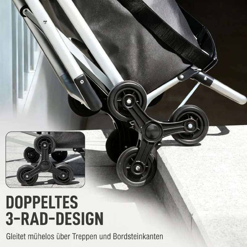 HOMCOM Einkaufstrolley, 40 L Oxford-Tasche, 3-Rad-Design, Aluminiumrahmen, Sitz, Duneklgrau