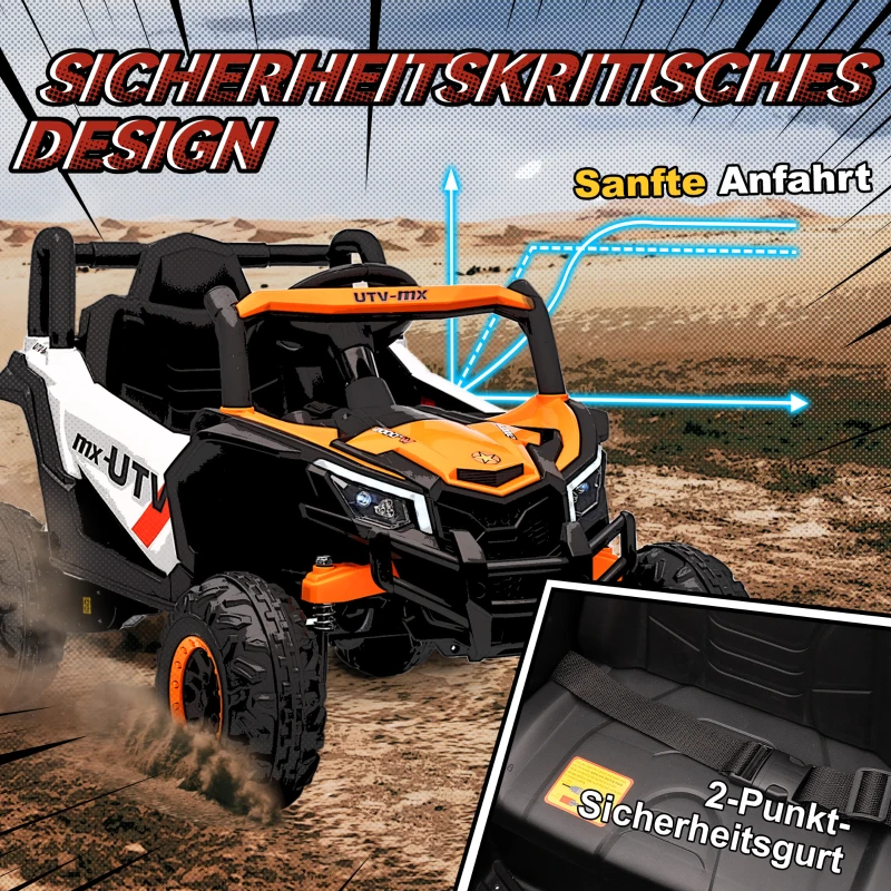 AIYAPLAY 12V Elektroauto für Kinder, Fernbedienungsfunktion, Gurt, Hupe, LED-Lichter, USB-Port, für 3-5 Jahre, Orange(m-6)