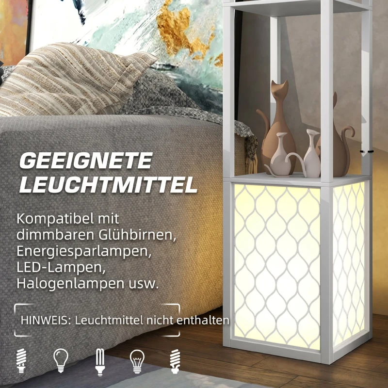 HOMCOM Lampa stojąca w nowoczesnym designie, 2 półki, łańcuszek włącznika, 26 cm x 26 cm x 156 cm, biały