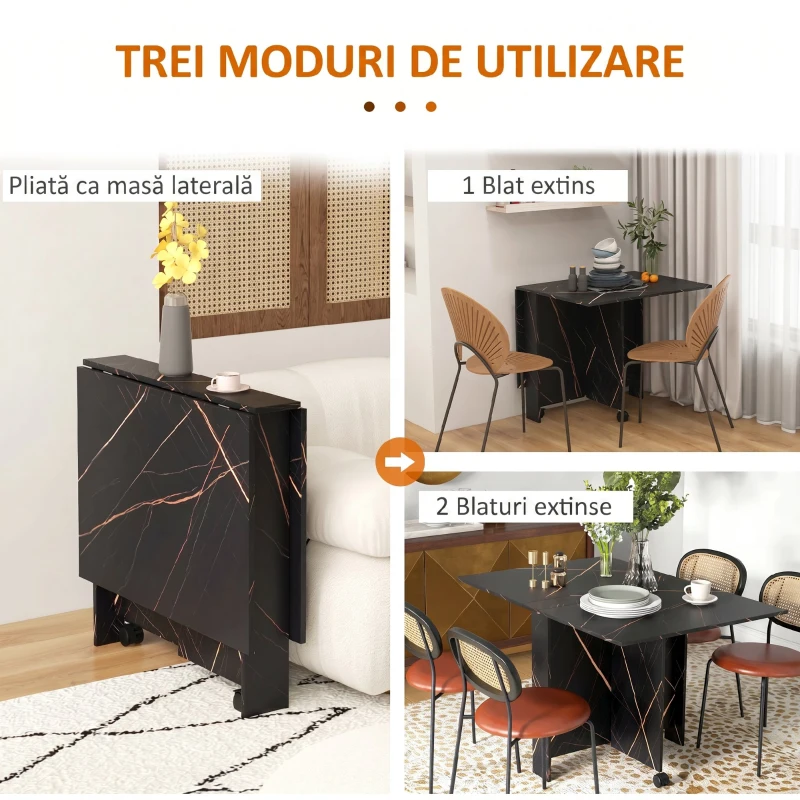 HOMCOM Masă Pliabil Multifuncțional Con Roți E 2 Extensii In Lemn 120x80x73cm