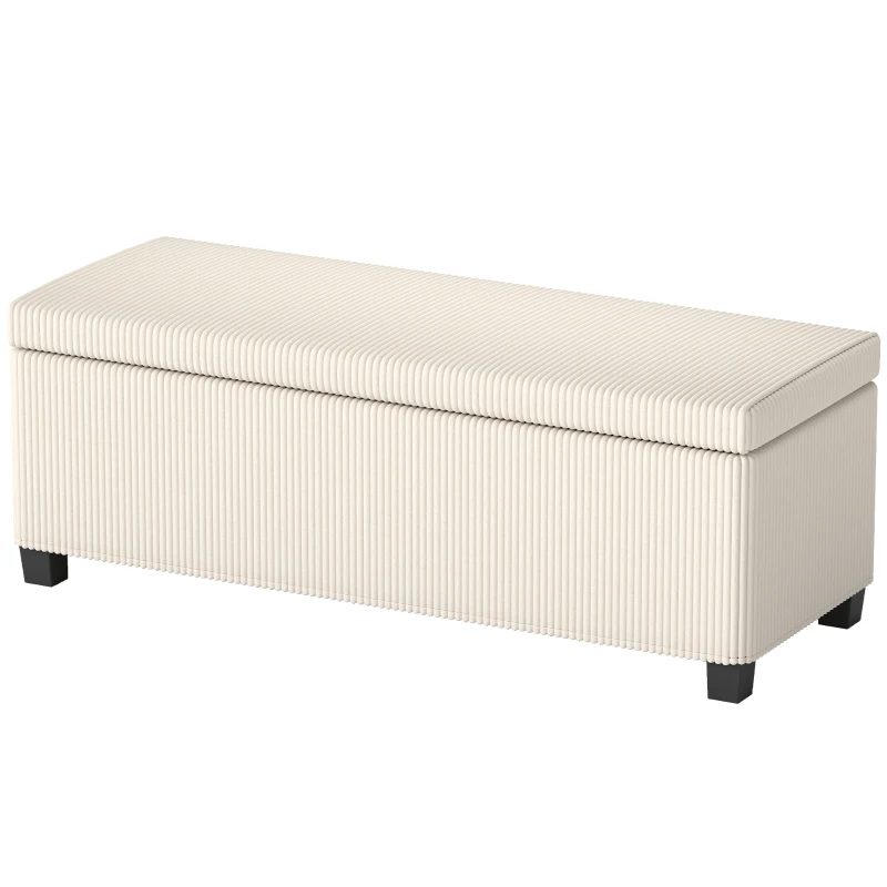HOMCOM Bancă pentru Capătul Patului cu Spațiu de Depozitare de 84L, din Țesătură cu Aspect de Catifea și Oțel, 112x42x40 cm, Bej