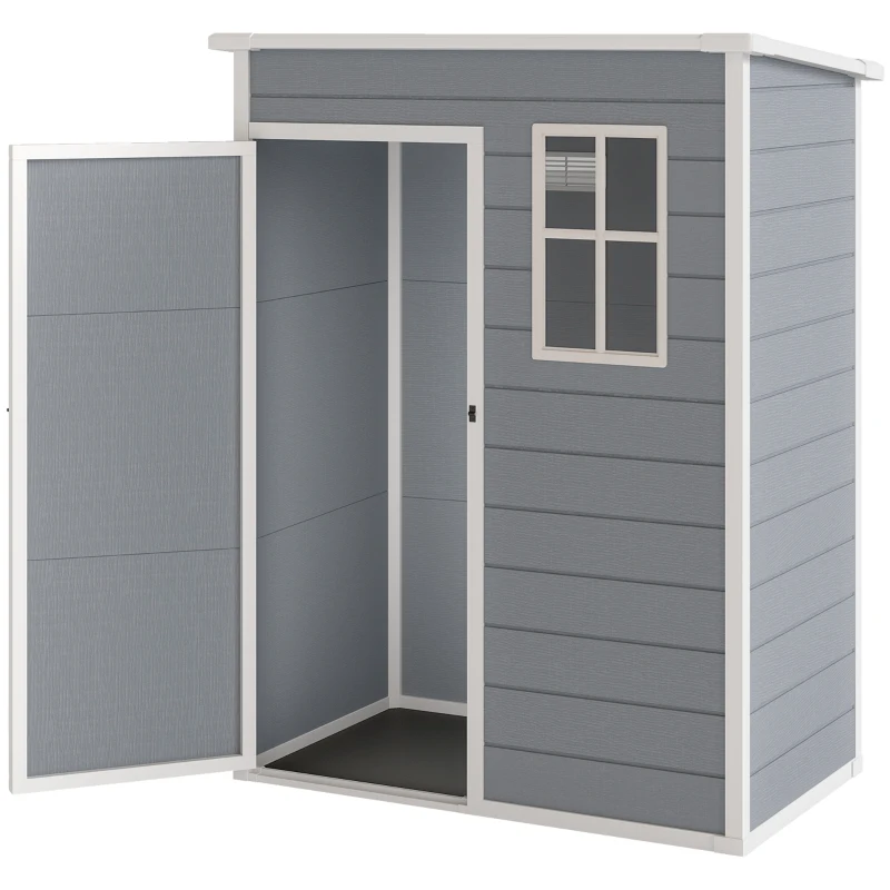 Outsunny Gerätehaus Kunststoff 1,14m² 151 x 92 x 193cm Geräteschuppen mit Pultdach Boden Fenster Grau(m-11)
