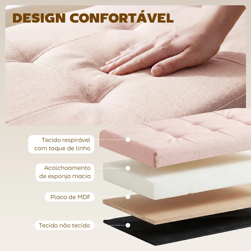 HOMCOM Puff de Arrumação Banco Dobrável 84 L 76x38x38 cm Estofado em Linho Sintético, Baú de Arrumação Rosa