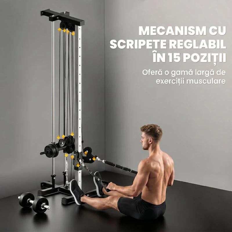 SPORTNOW Aparat Lat Machine Da Perete Con Scripete Regolabili, Încărcare Greutăți Reglabil