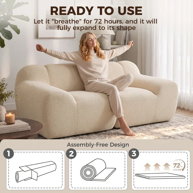 HOMCOM Canapé 2 Places en Chenille, Canapé de Salon 174cm, Assise et Accoudoirs Larges Rembourrés, Entièrement Compressé, Beige