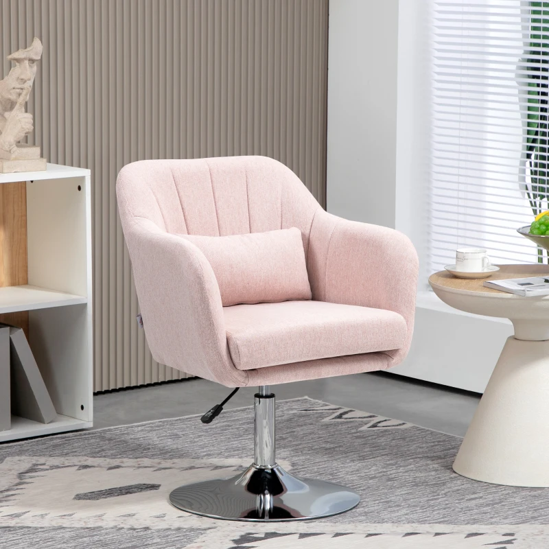 HOMCOM Fauteuil de salon coussins lombaires hauteur réglable pivotant 360° piètement en métal rose