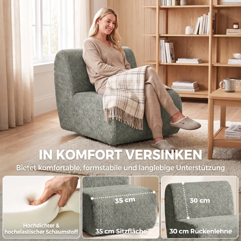 HOMCOM Draaibare loungestoel met chenille-look, brede zitting, voor woonkamer, slaapkamer, grijs