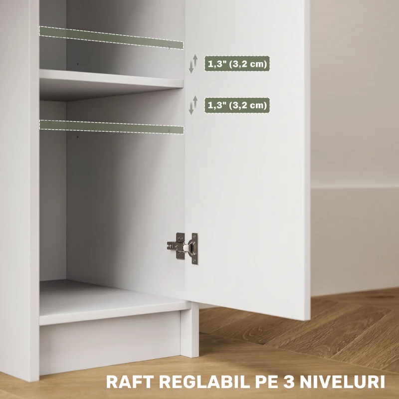 HOMCOM Masă de Toaletă pentru Machiaj cu Oglindă și Taburet, Sertar, Dulap și Rafturi din Lemn, Alb
