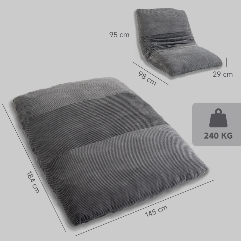 HOMCOM Poltrona de chão 2 em 1 em cotelê, sofá de chão dobrável para leitura, gaming & meditação, sofá-cama para quarto