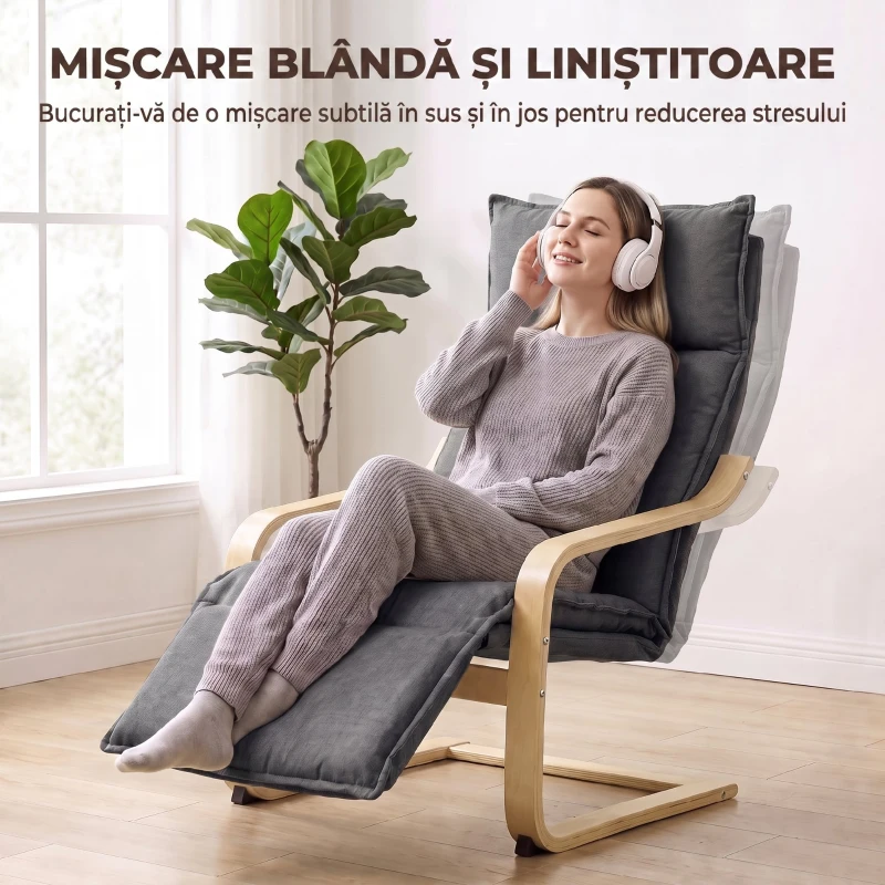 HOMCOM Fotoliu Modern de Relaxare cu Suport Pentru Picioare, Scaun Spațios, Gri Închis