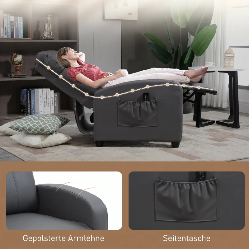 HOMCOM Relaxsessel Fernsehsessel mit Vibrationsmassage, Liegefunktion, 2 Massagepunkte, Fernbedienung, 68 x 88 x 98 cm Grau