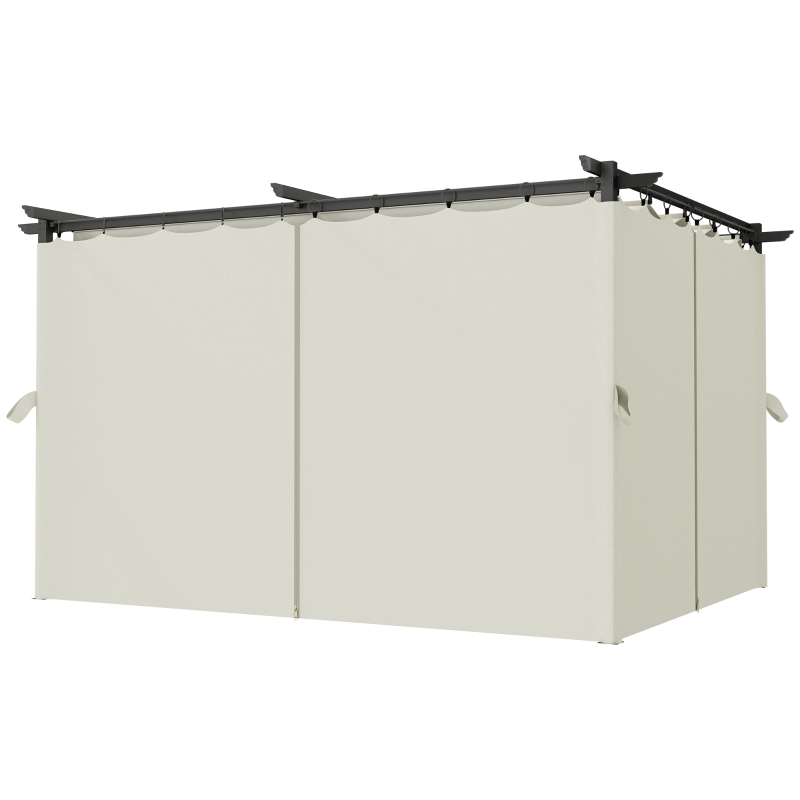 Outsunny Pérgola con Techo Retráctil 4x3 m Cenador con Paredes Laterales Anti-UV Resistente al Agua para Jardín Patio Crema