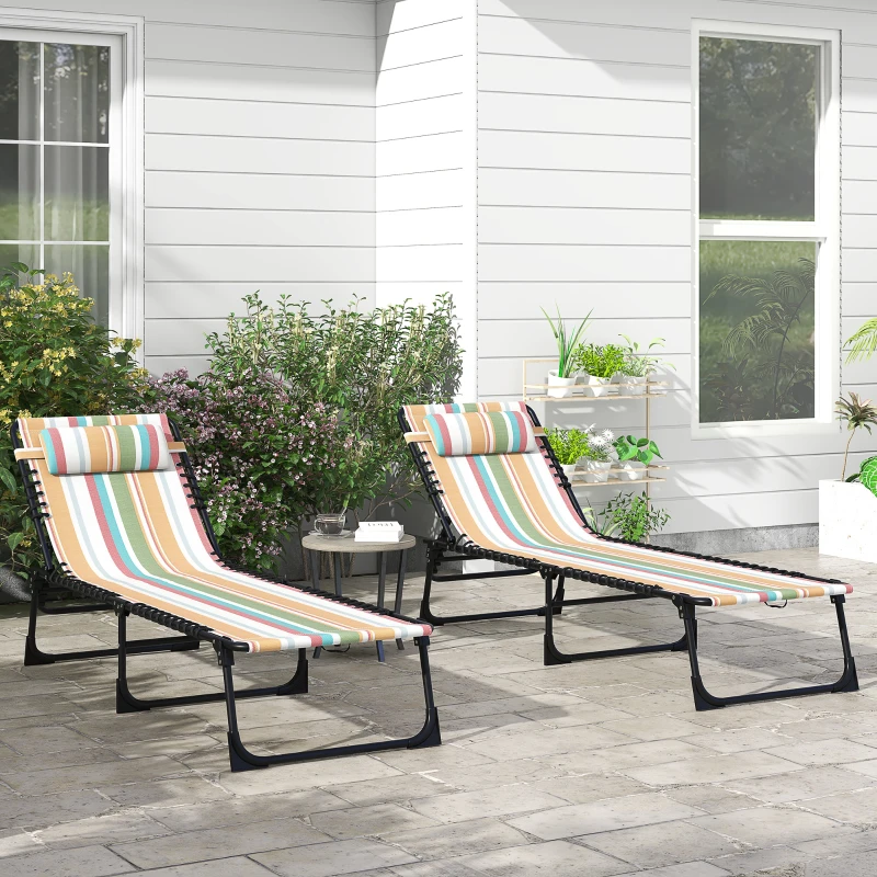 Outsunny Set of Two Folding Sun Loungers, with Four-Position Backs - Multicoloured