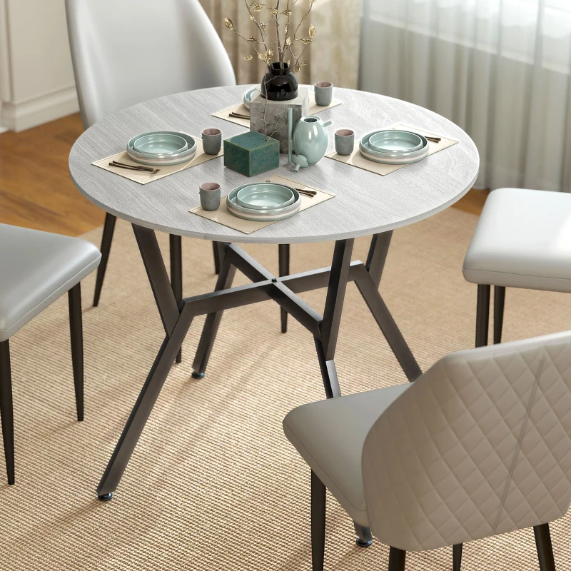 HOMCOM Dining Table, Round Kitchen Table with Black Legs, Anti-slip Foot Pads for Living Room, Dining Room 90 x 76 cm, Grey