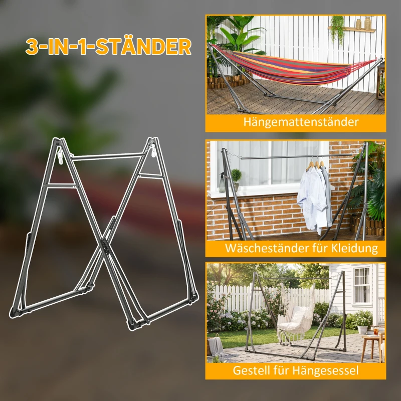 Outsunny 2-in-1 hangmatstandaard, weerbestendig, droogrek, 290 cm x 92 cm x 88 cm, zwart