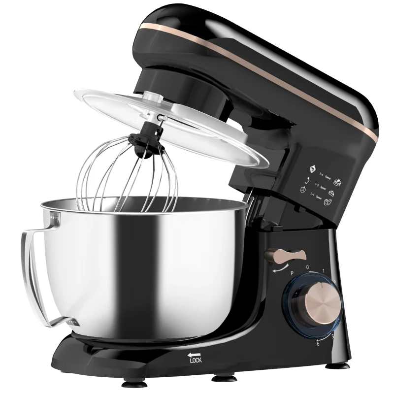 HOMCOM Küchenmaschine Knetmaschine mit 4,5L Edelstahlschüssel 1300W Teigmaschine mit 6+P Geschwindigkeit Beige