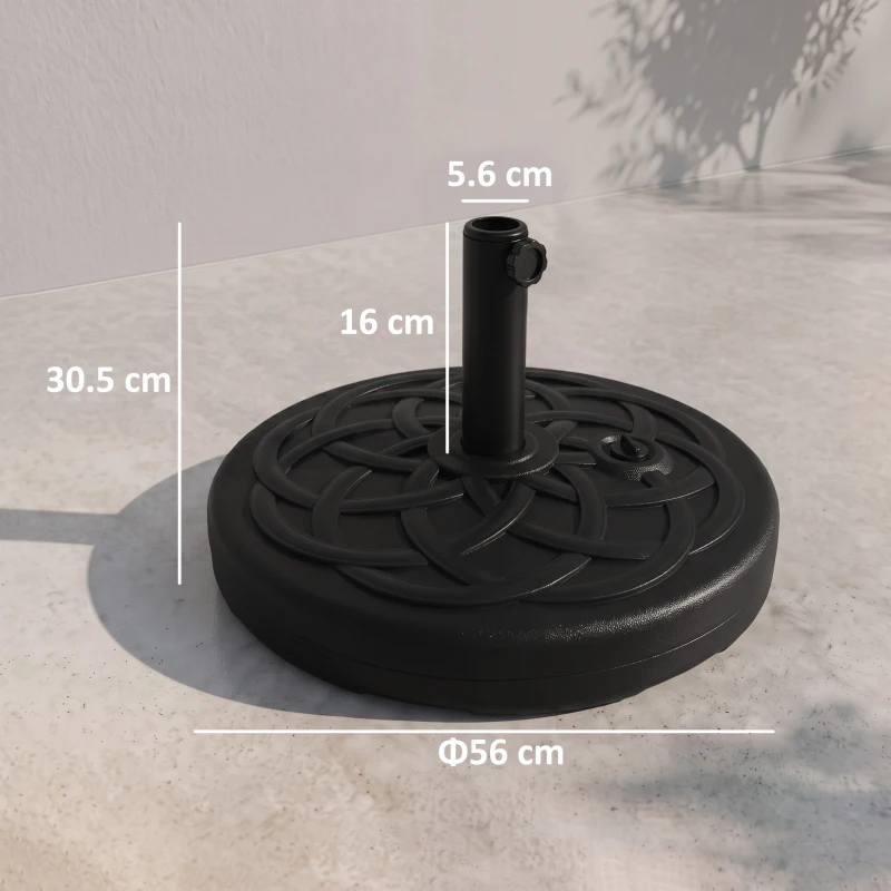 Outsunny Bază pentru Umbrelă de Soare Rotundă din Plastic, Umplibilă cu Apă și Nisip pentru Stâlpi de 38-48 mm, Ø56 cm, Negru