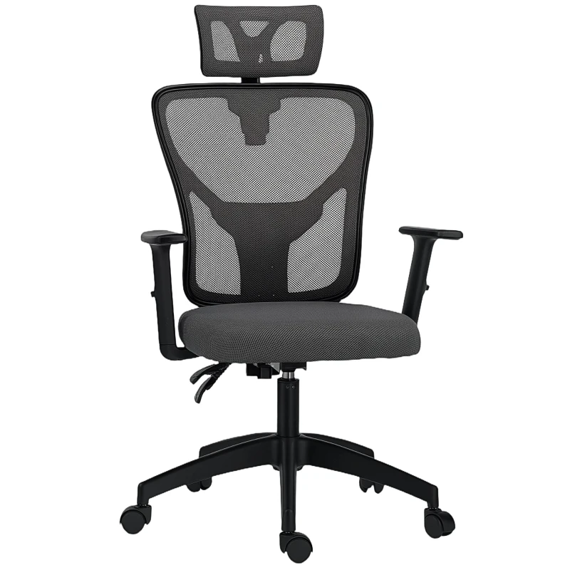 Vinsetto Scaun de birou ergonomic și reglabil cu suport lombar și tetieră, 66x61x106-116 cm, gri
